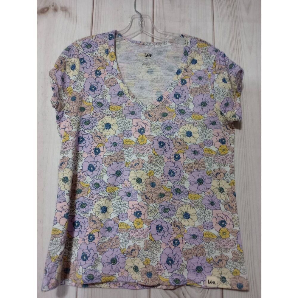 Lee Floral‎ Print V Neck T Shirt Top Ladies Womens Casual